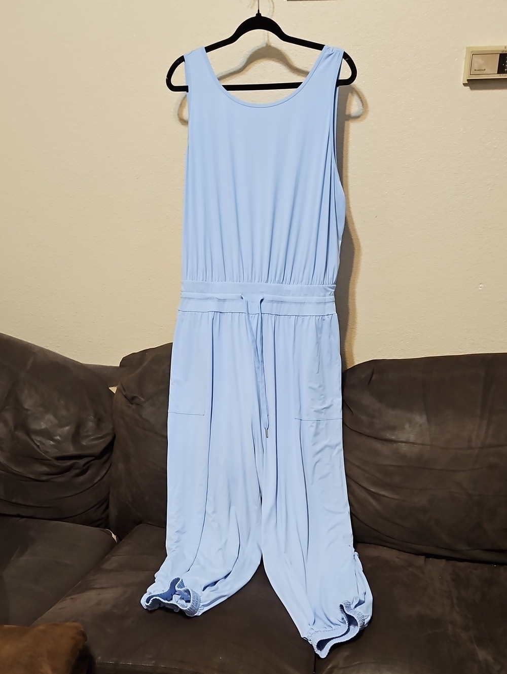 HALARA Pale Blue Sleeveless Drawstring Jumpsuit